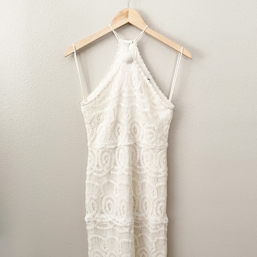 Alexis Yvonna White Lace Halter Midi Dress Tiered Eyelet Wedding Event Size S - Picture 2 of 10